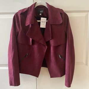 Wine colored faux suede moto jacket
